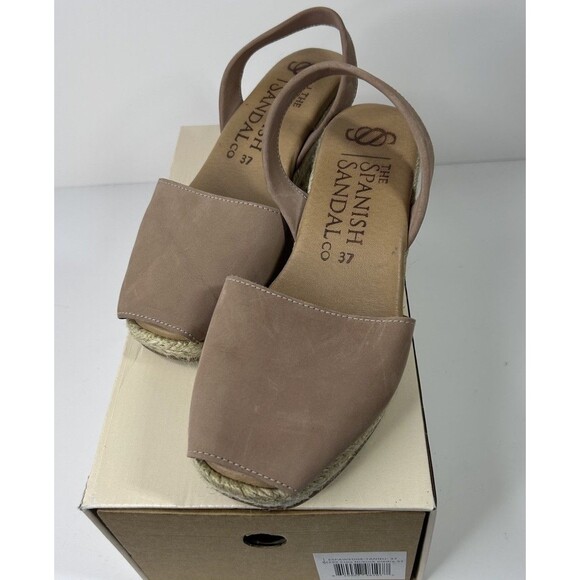 The Spanish Sandal Co Leather Espadrille Peep Toe Wedge Sandals Size 37 US 6.5-7 - Picture 1 of 9